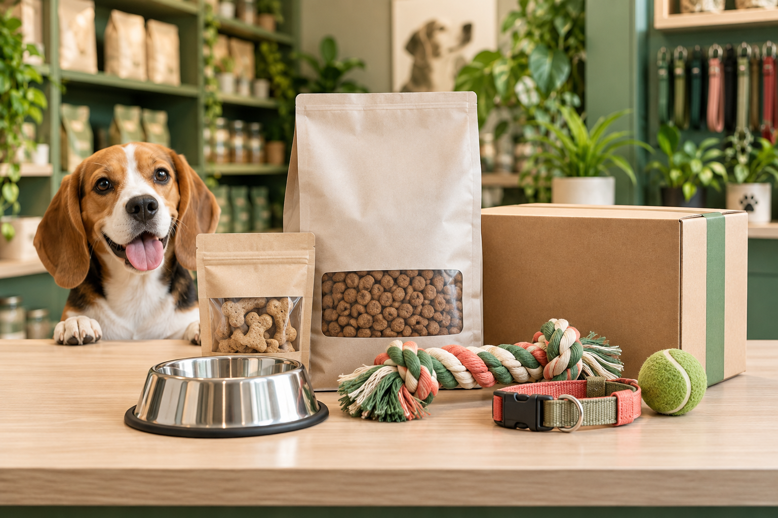 Seleção ilustrativa de produtos pet para entrega